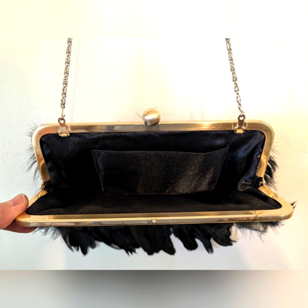 Feather Evening Bag, Black w/dark green and purple tinges - Picture 3 of 3